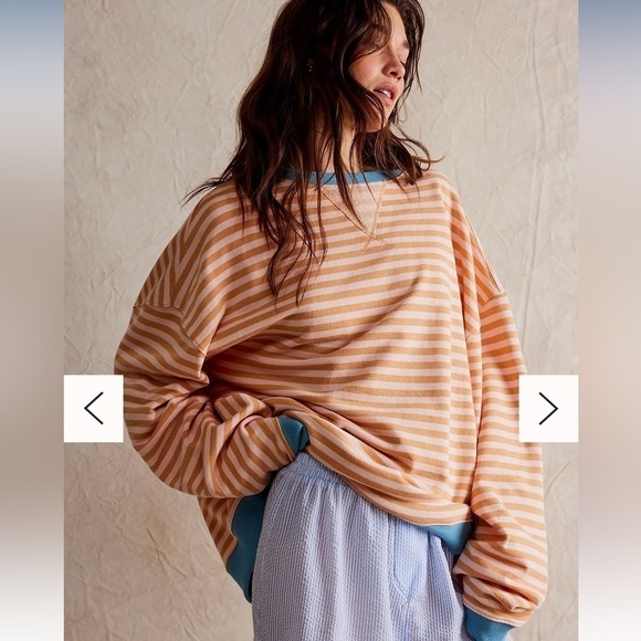 We The Free Tops - We The Free Classic Striped Oversized Crewneck Color: Latte Combo Large NWT